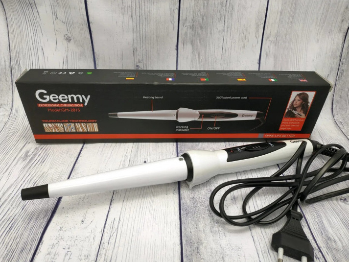 Конусна плойка для волосся з керамічним покриттям Geemy GM-2815 White/Black - зображення 5