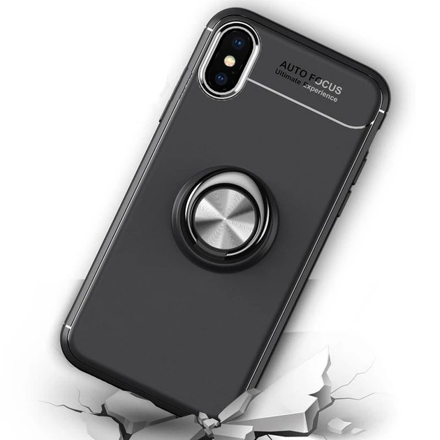 Чехол TPU Ring для Iphone X бампер оригинальный black с кольцом - изображение 3