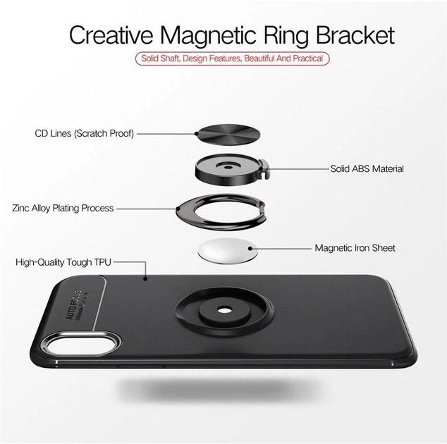 Чехол TPU Ring для Iphone X бампер оригинальный black с кольцом - изображение 6