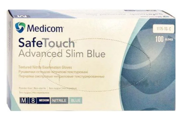 Перчатки нитриловые Medicom SafeTouch® Advanced Slim Blue размер М (100 шт) - изображение 2