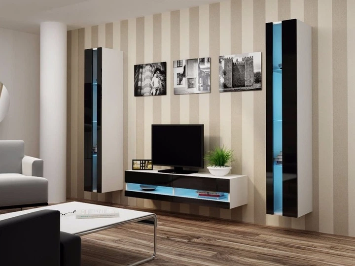Стенка в гостиную комплект Кама Меблі Vigo New 12 из ламинированной ДСП Белый/Черный Польша без подсветки - изображение 2