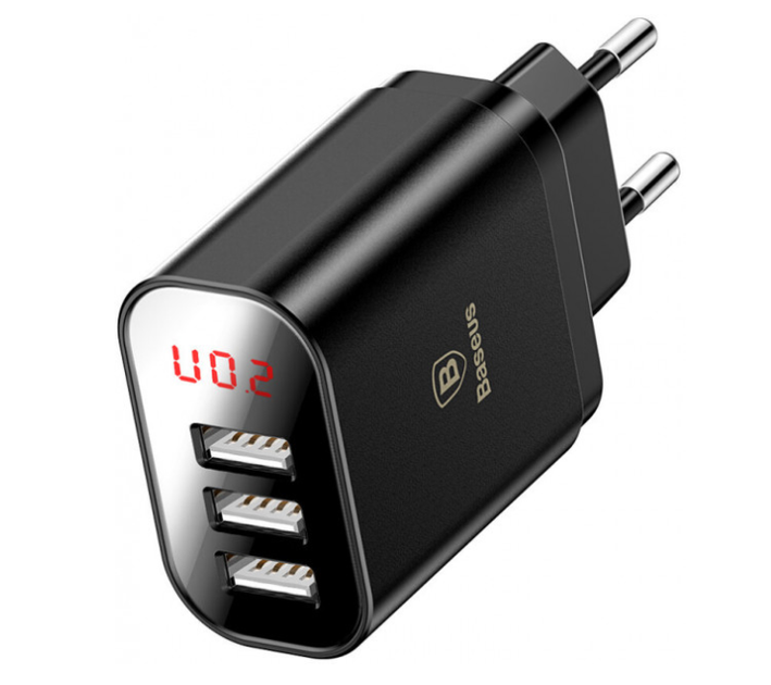 Адаптер мережевий BASEUS Mirror Lake Display 3 USB 3.4 A Black - Фото 4 Адаптер мережевий BASEUS Mirror Lake Display 3 USB 3.4 A Black - зображення 4
