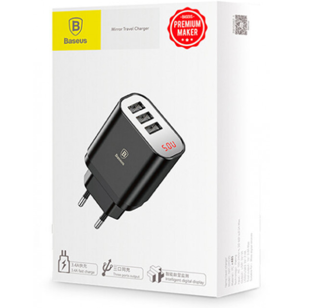 Адаптер мережевий BASEUS Mirror Lake Display 3 USB 3.4 A Black - Фото 7 Адаптер мережевий BASEUS Mirror Lake Display 3 USB 3.4 A Black - зображення 7