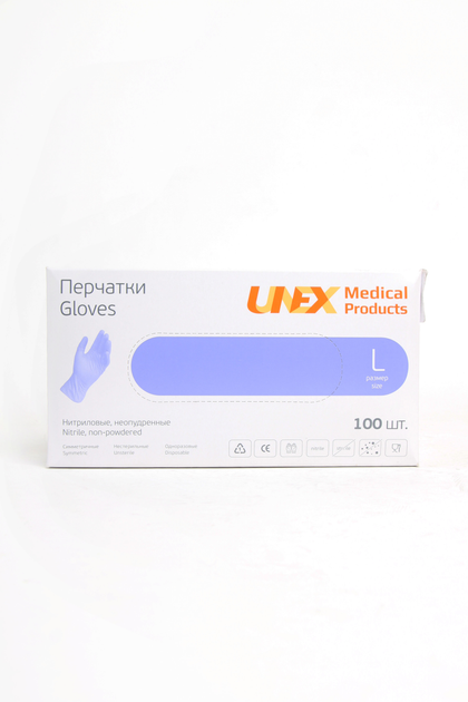 Перчатки UNEX нитриловые сиреневые, размер L, 100 шт./уп. Unex сиреневые L (МП3) - изображение 1