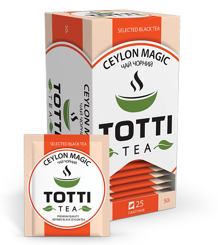 Чай чорний пакетований TOTTI TEA Магія Цейлону 2 г х 25 шт - Фото 1 Чай чорний пакетований TOTTI TEA Магія Цейлону 2 г х 25 шт - зображення 1