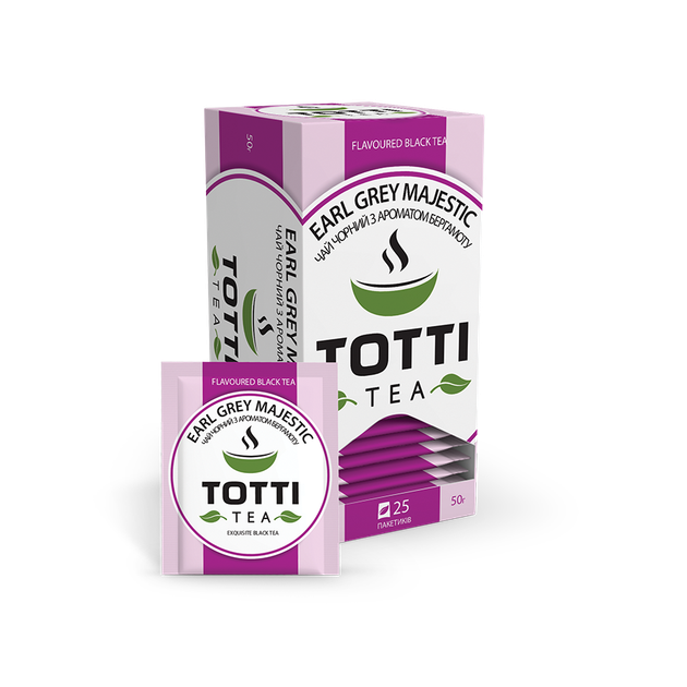 Чай чорний пакетований TOTTI TEA Ерл Грей Маджестик 2 г х 25 шт - Фото 1 Чай чорний пакетований TOTTI TEA Ерл Грей Маджестик 2 г х 25 шт - зображення 1