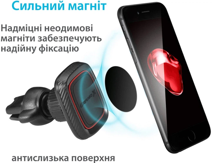 Автодержатель для телефона магнитный Grand-X MT-01 Black - Фото 2 Автодержатель для телефона магнитный Grand-X MT-01 Black - изображение 2