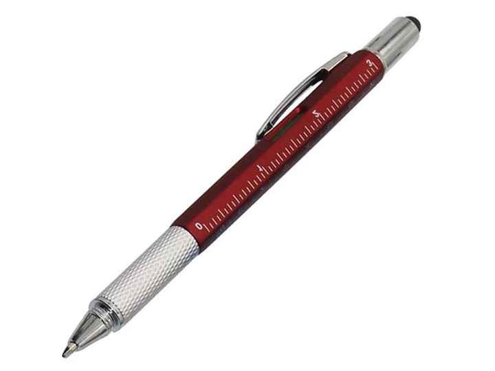 Кулькова ручка Genkky З викруткою, стилусом, лінійкою і рівнем Синє чорнило Червоний (1004-446-00) - зображення 1