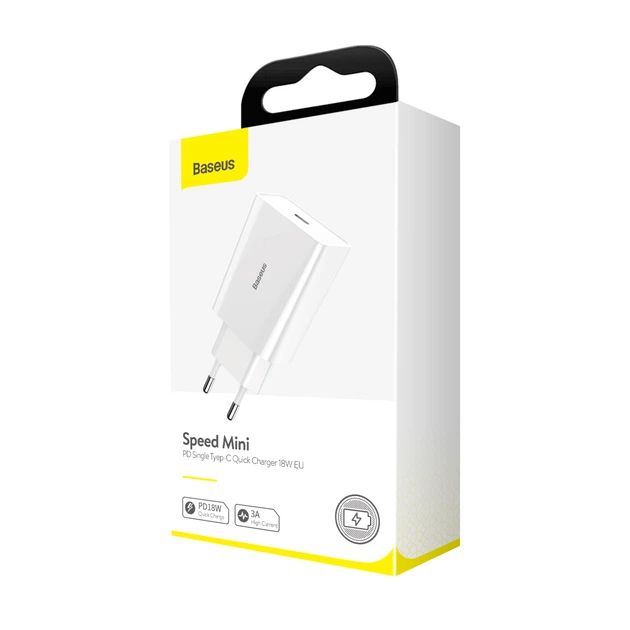 Мережевий зарядний пристрій Baseus Speed Mini QC Single PD3.0 18W Type-C 3A Білий - Фото 6 Мережевий зарядний пристрій Baseus Speed Mini QC Single PD3.0 18W Type-C 3A Білий - зображення 6