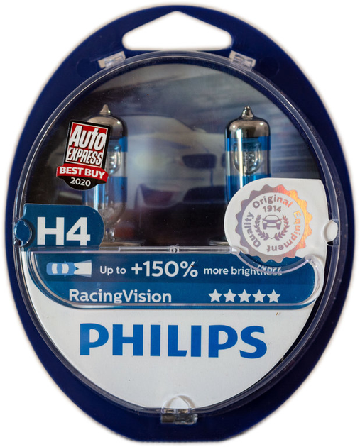 Галогеновые лампы Philips H4 RacingVision (+150%) - 12342RVS2