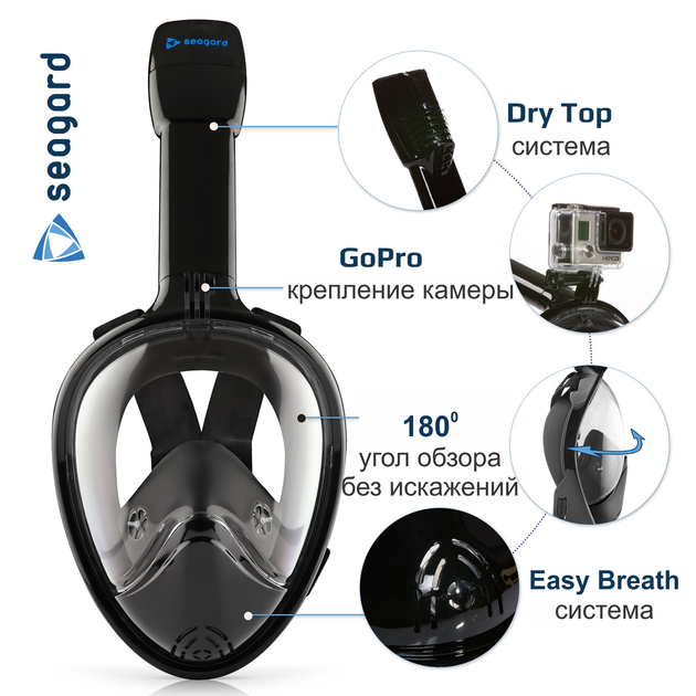 Маска для снорклинга Seagard Easybreath-II полнолицевая с креплением для экшн камеры размер L/XL Черная - изображение 2