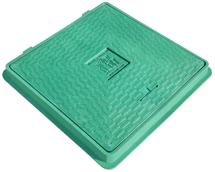 Люк канализационный пластиковый квадратный с замком зеленый – фото .