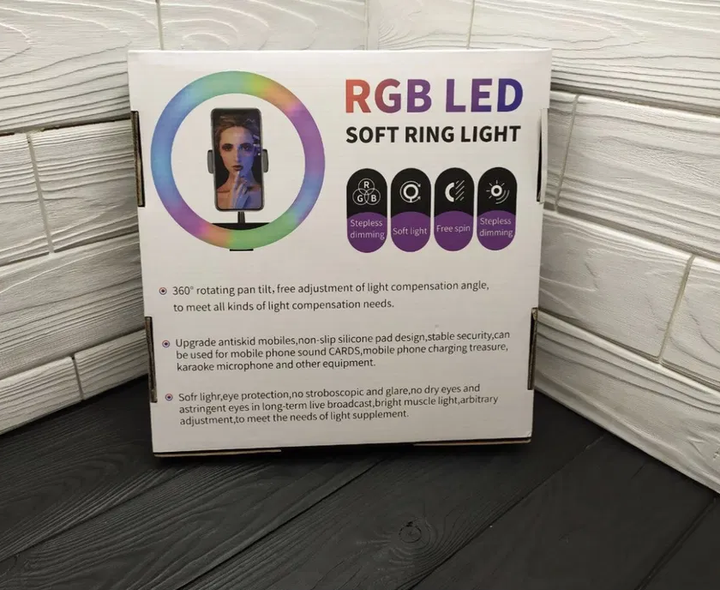 Кільцева світлодіодна кольорова лампа RGB LED MJ26 селфі кільце 26 см - Фото 9 Кільцева світлодіодна кольорова лампа RGB LED MJ26 селфі кільце 26 см - изображение 9