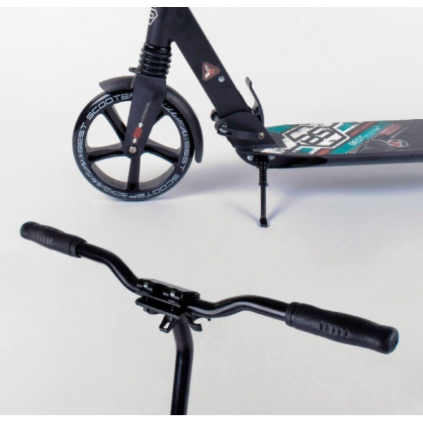 Двухколесный самокат Best Scooter 22788 складной Два амортизатора Черный с бирюзовым - изображение 6