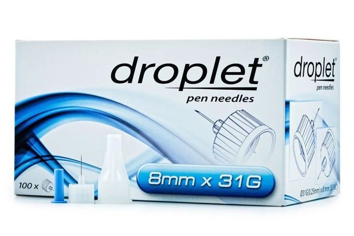 Голки інсулінові для шприц ручок Droplet HTL Strefa Дроплет 8 мм (31G x 0,25 мм) - зображення 1