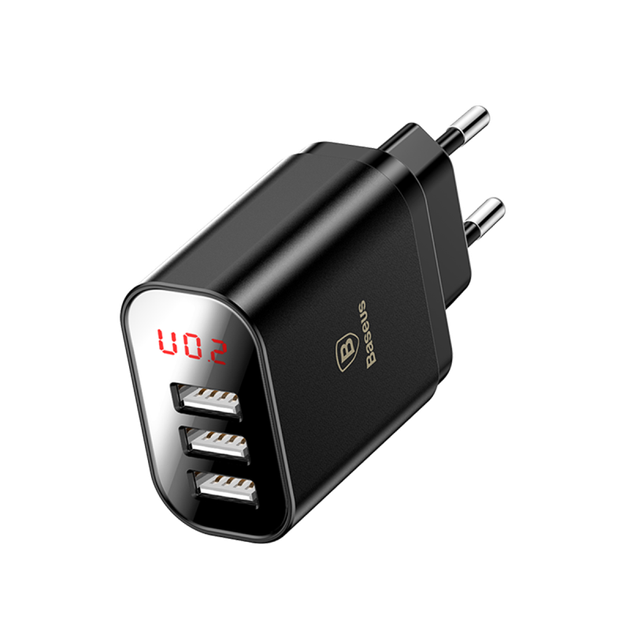 Сетевое зарядное устройство блок питания Baseus Mirror Lake Intelligent 3 USB порта дисплей Черный - изображение 2