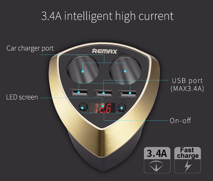 Розгалужувач автомобільного прикурювача Remax Alien CR-3XP 3USB - зображення 5