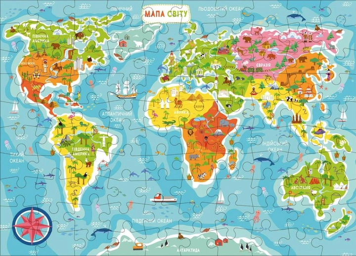 Пазл DoDo Карта Мира на украинском языке 100 элементов (300110/100110) (4820198240097) 