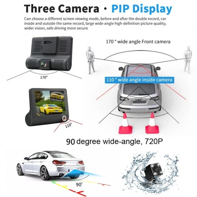 Видеорегистратор автомобильный с 3 камерами и 4-дюймoвым эĸpaнoм Car DVR WDR Full HD 1080P (D-2019090590) - изображение 3