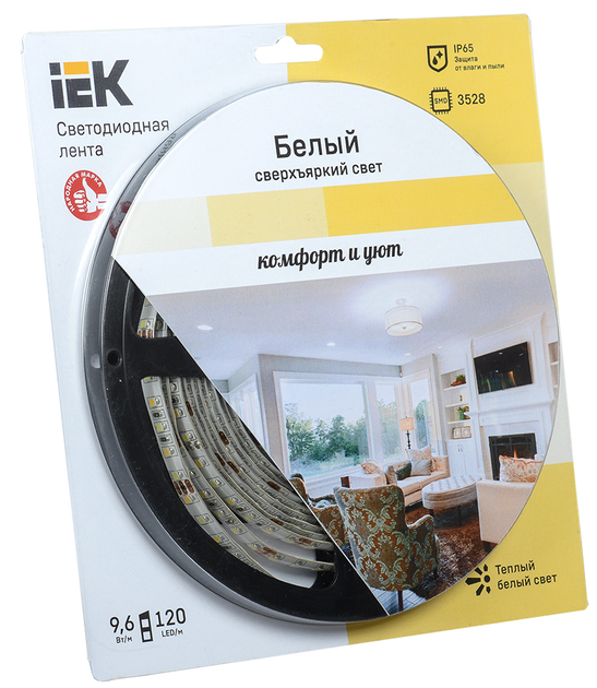 Світлодіодна стрічка IEK eco LSR-3528WW120-9.6W 12V IP65 5 м (LSR1-1-120-65-1-05) - зображення 1