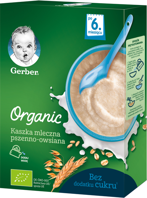 Детская каша Gerber Organic сухая молочная быстрорастворимая органическая Пшенично-овсяная с 6 месяцев 240 г (7613036531443) - изображение 1