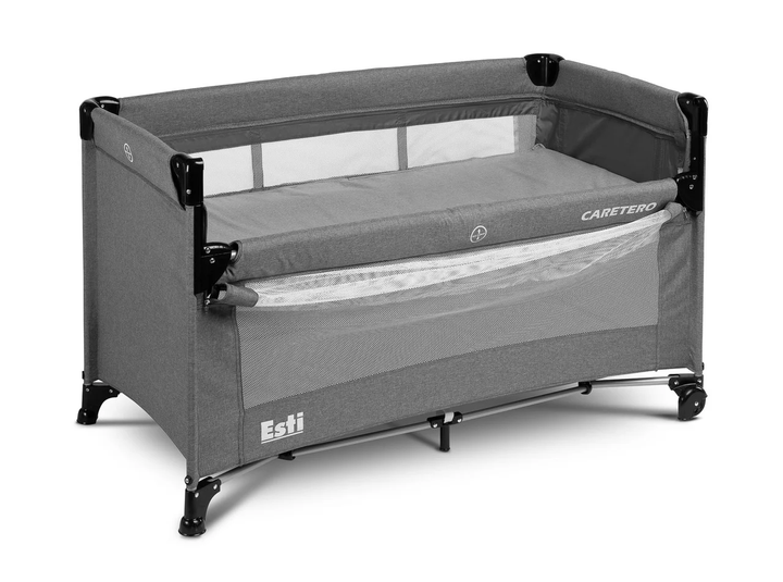 Манеж-кроватка 2 в 1 Caretero Esti Graphite с колесами и матрасом + сумка для переноски - изображение 4