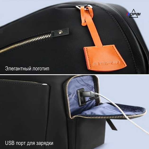 Женский деловой рюкзак BOPAI 62-00121 черный для ноутбука 15.6 '' черный с USB для зарядки смартфона (905333) - изображение 7