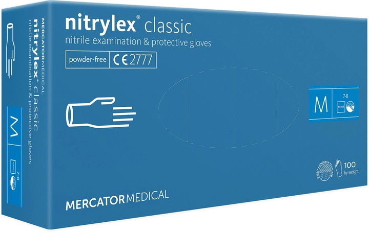 Рукавички нітрилові Mercator Medical Nitrylex Classic непудровані розмір M 100 шт - 50 пар Сині (3.1010) - зображення 1