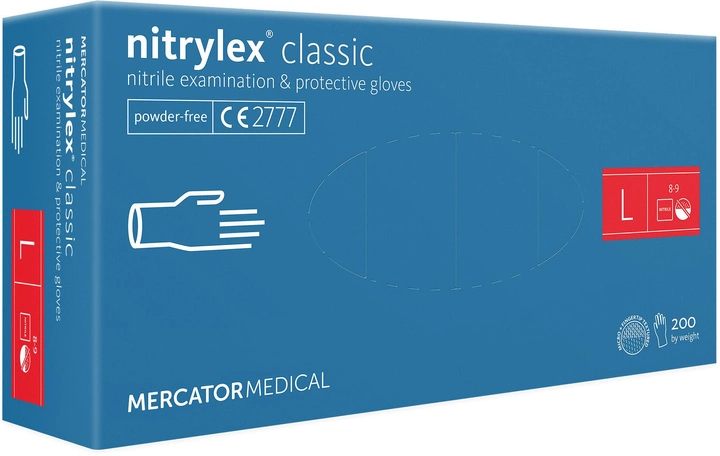 Перчатки нитриловые Mercator Medical Nitrylex Classic Неопудренные диагностические размер L 200 шт Синие (3.1014) - изображение 1
