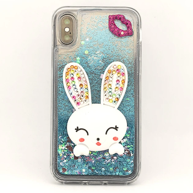Чехол Glitter для Iphone XS Max бампер жидкий блеск Заяц Синий - Фото 2 Чехол Glitter для Iphone XS Max бампер жидкий блеск Заяц Синий - изображение 2