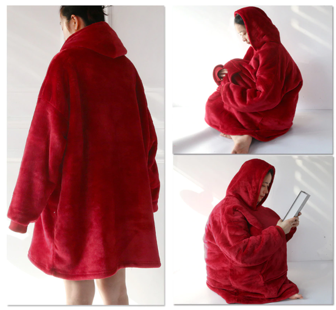 Теплий та м'який плед трансформер із капюшоном Ultra Plush Huggle Blanket XL Червоний - Фото 5 Теплий та м'який плед трансформер із капюшоном Ultra Plush Huggle Blanket XL Червоний - зображення 5