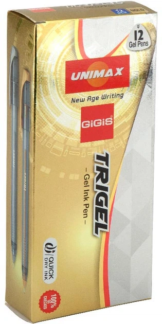 Набор гелевых ручек Unimax Trigel-2 Золотистый 0.5 мм Дымчатый корпус 12 шт (UX-131-35) - изображение 3
