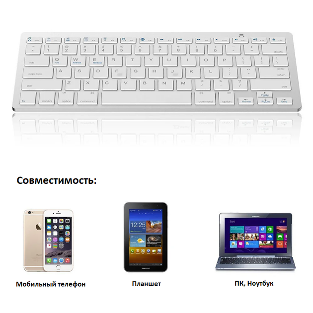 Бездротова Bluetooth клавіатура комп'ютерна android iOS keyboard BK3001White - зображення 2