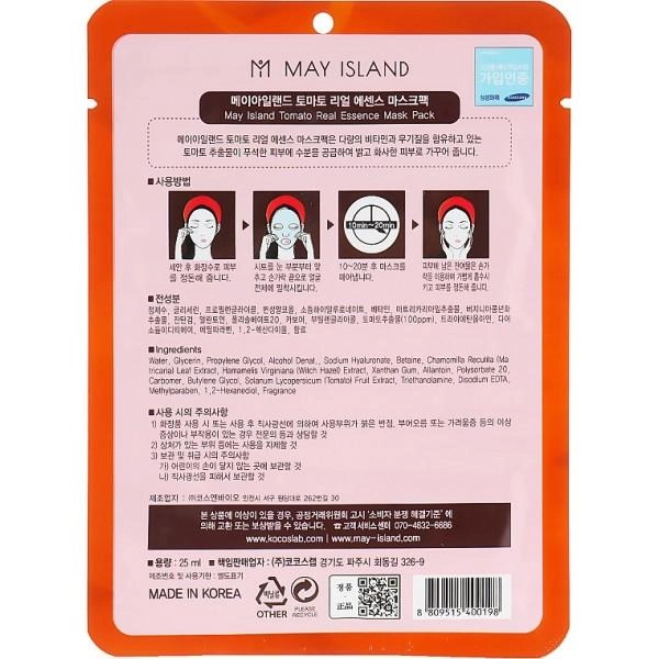 Осветляющая тканевая маска для лица с томатом May Island Real Essence Tomato Mask Pack 25 мл (8809515400198) 