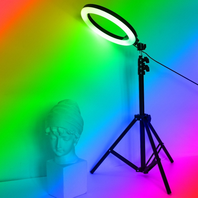Кільцева світлодіодна лампа 33см RGB USB - для Селфі Блогера - з Тримачем для телефону (1017-1) - зображення 7