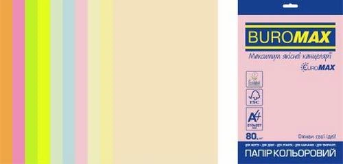 Кольоровий папір Buromax 20 аркушів набір 10 кольорів А4 80 г/м2 (BM.2721720E-99) - Фото 1 Кольоровий папір Buromax 20 аркушів набір 10 кольорів А4 80 г/м2 (BM.2721720E-99) - зображення 1