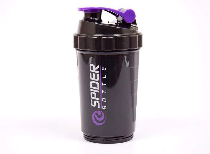 Шейкер Spider Bottle 2Go 500 мл + 2 отсека (по 100 мл) Черный с фиолетовым - Фото 2 Шейкер Spider Bottle 2Go 500 мл + 2 отсека (по 100 мл) Черный с фиолетовым - изображение 2