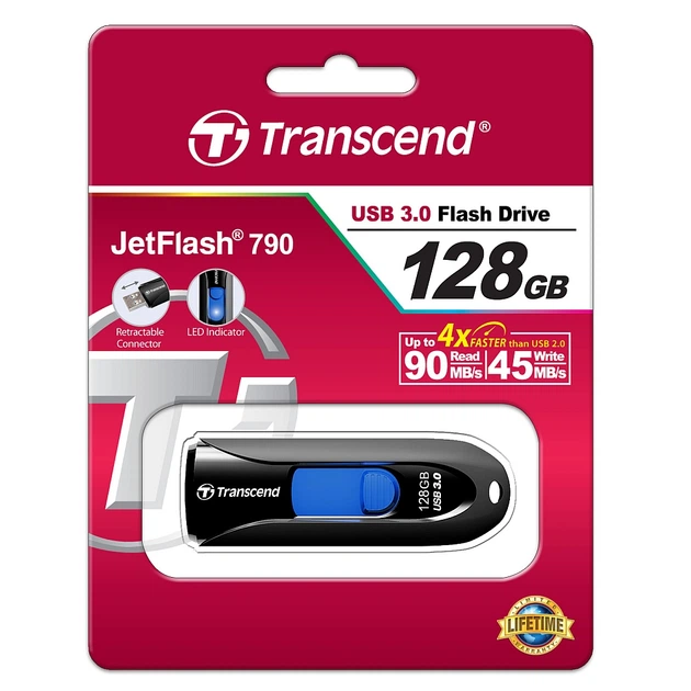 USB накопичувач Transcend 128GB USB 3.1 JetFlash 790 Black (TS128GJF790K) - Фото 2 USB накопичувач Transcend 128GB USB 3.1 JetFlash 790 Black (TS128GJF790K) - зображення 2