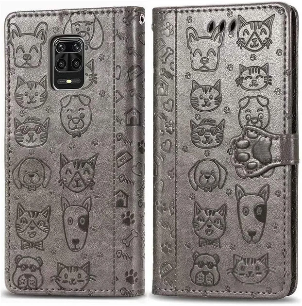 Чехол Embossed Cat and Dog для Xiaomi Redmi Note 9 Pro книжка кожа PU Gray - Фото 2 Чехол Embossed Cat and Dog для Xiaomi Redmi Note 9 Pro книжка кожа PU Gray - изображение 2