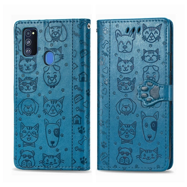 Чехол Embossed Cat and Dog для Samsung Galaxy M21 / M215 книжка кожа PU Blue - изображение 2