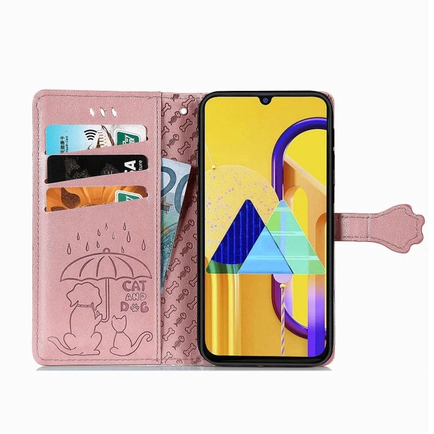 Чохол Embossed Cat and Dog для Samsung Galaxy M21 / M215 книжка шкіра PU Rose-Gold - зображення 5