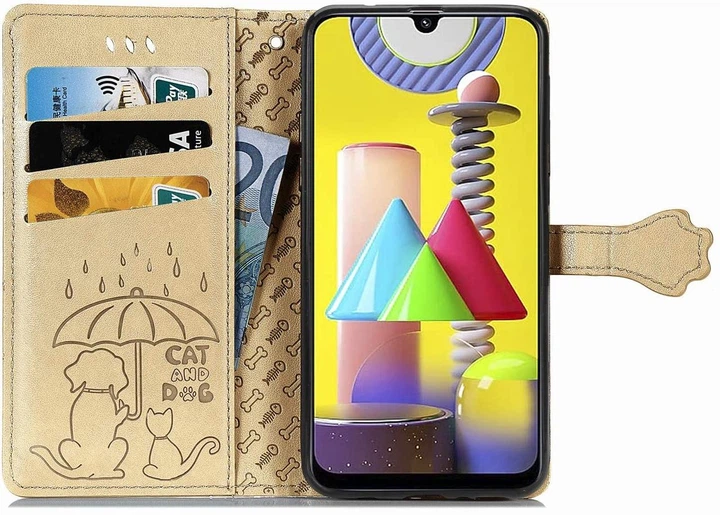 Чехол Embossed Cat and Dog для Samsung Galaxy M31 / M315 книжка кожа PU Gold - изображение 4