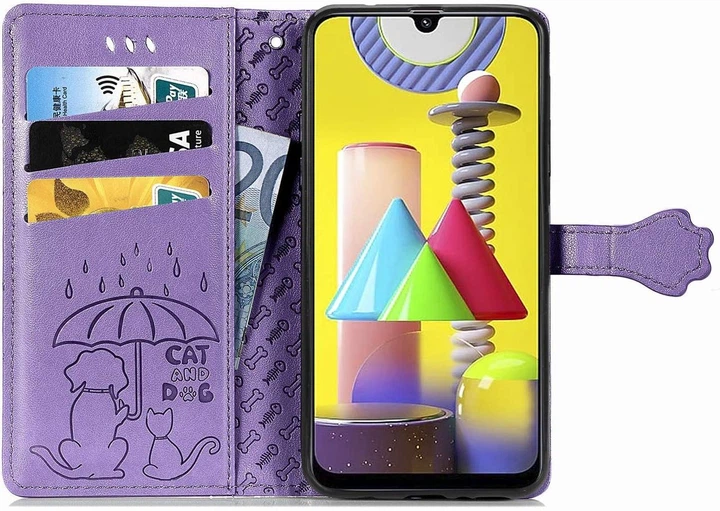 Чохол Embossed Cat and Dog для Samsung Galaxy M31 / M315 книжка шкіра PU Purple - Фото 4 Чохол Embossed Cat and Dog для Samsung Galaxy M31 / M315 книжка шкіра PU Purple - зображення 4