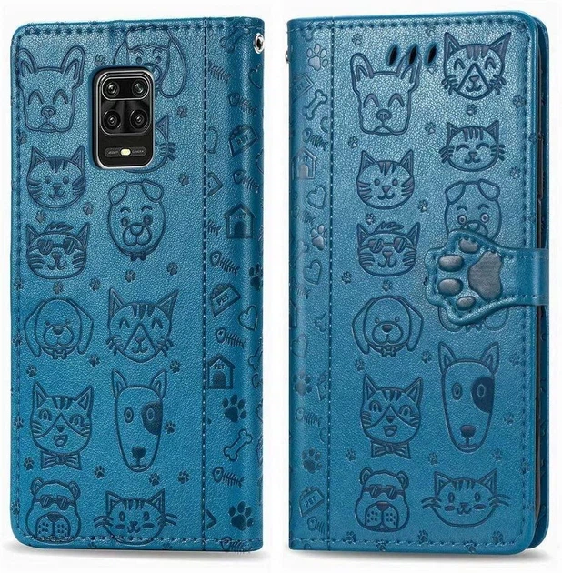 Чехол Embossed Cat and Dog для Xiaomi Redmi Note 9 Pro книжка кожа PU Blue - Фото 2 Чехол Embossed Cat and Dog для Xiaomi Redmi Note 9 Pro книжка кожа PU Blue - изображение 2