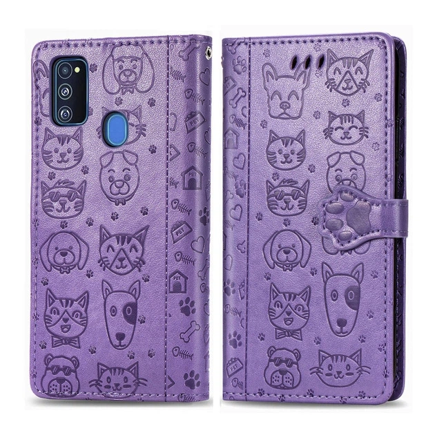 Чехол Embossed Cat and Dog для Samsung Galaxy M21 / M215 книжка кожа PU Purple - изображение 2