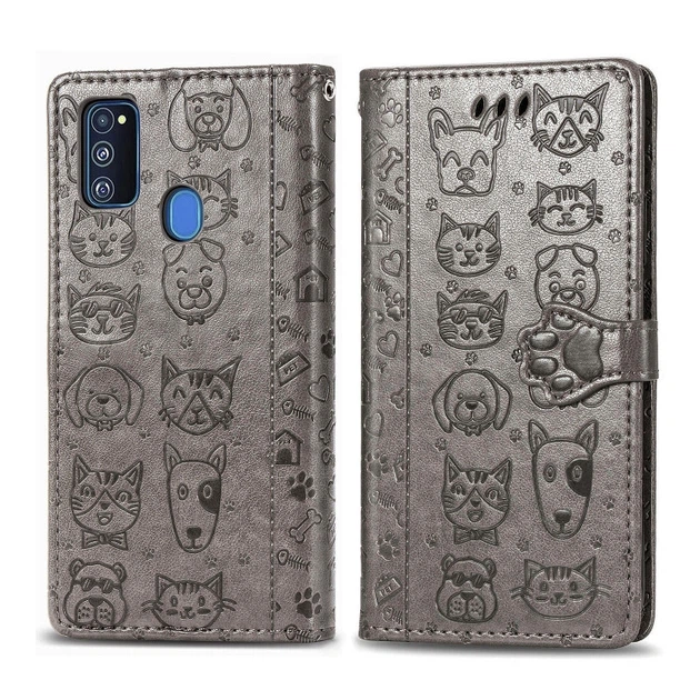 Чехол Embossed Cat and Dog для Samsung Galaxy M21 / M215 книжка кожа PU Gray - изображение 2