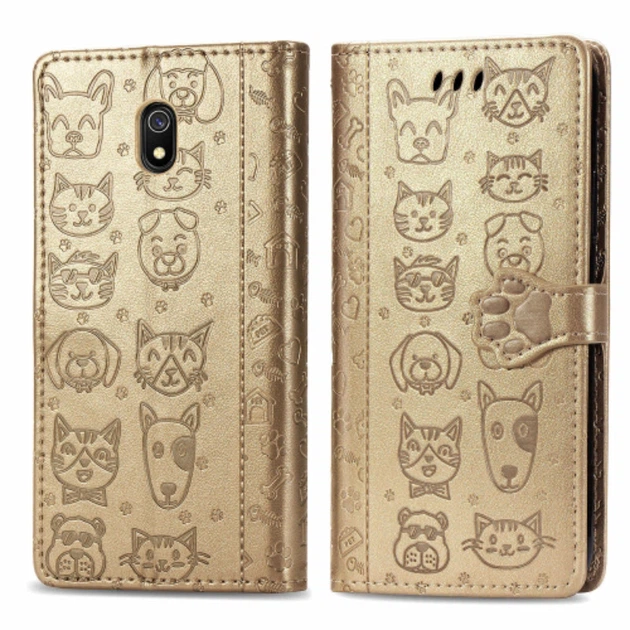 Чехол Embossed Cat and Dog для Xiaomi Redmi 8A книжка кожа PU Gold - изображение 2