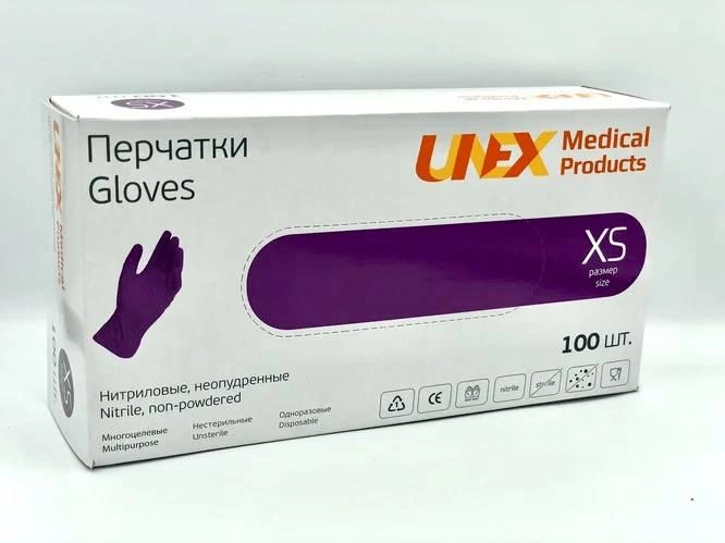 Перчатки нитриловые Unex XS 100 шт Сиреневые - изображение 1