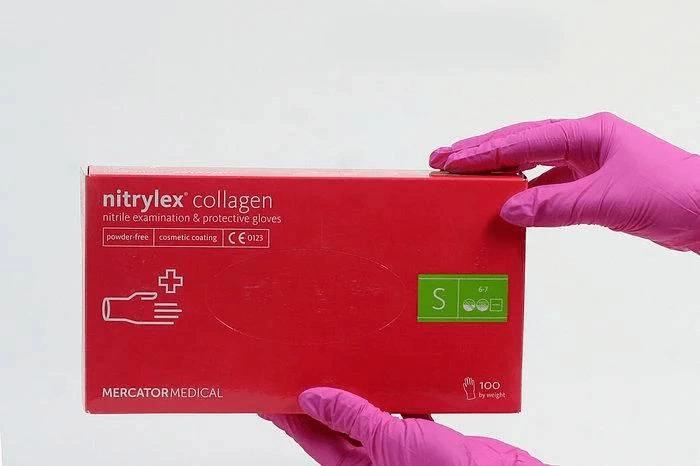 Рукавички нітрилові Mercator Medical Nitrylex Collagen M Рожеві - изображение 1