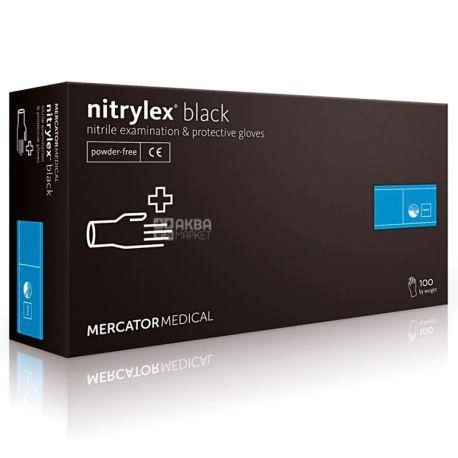 Рукавички нітрилові неопудрені Mercator Medical Nitrylex Black L 100 шт Чорні - зображення 1